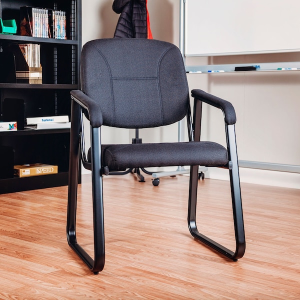 Sled Base Reception Chair, Fabric Upholstery, Black